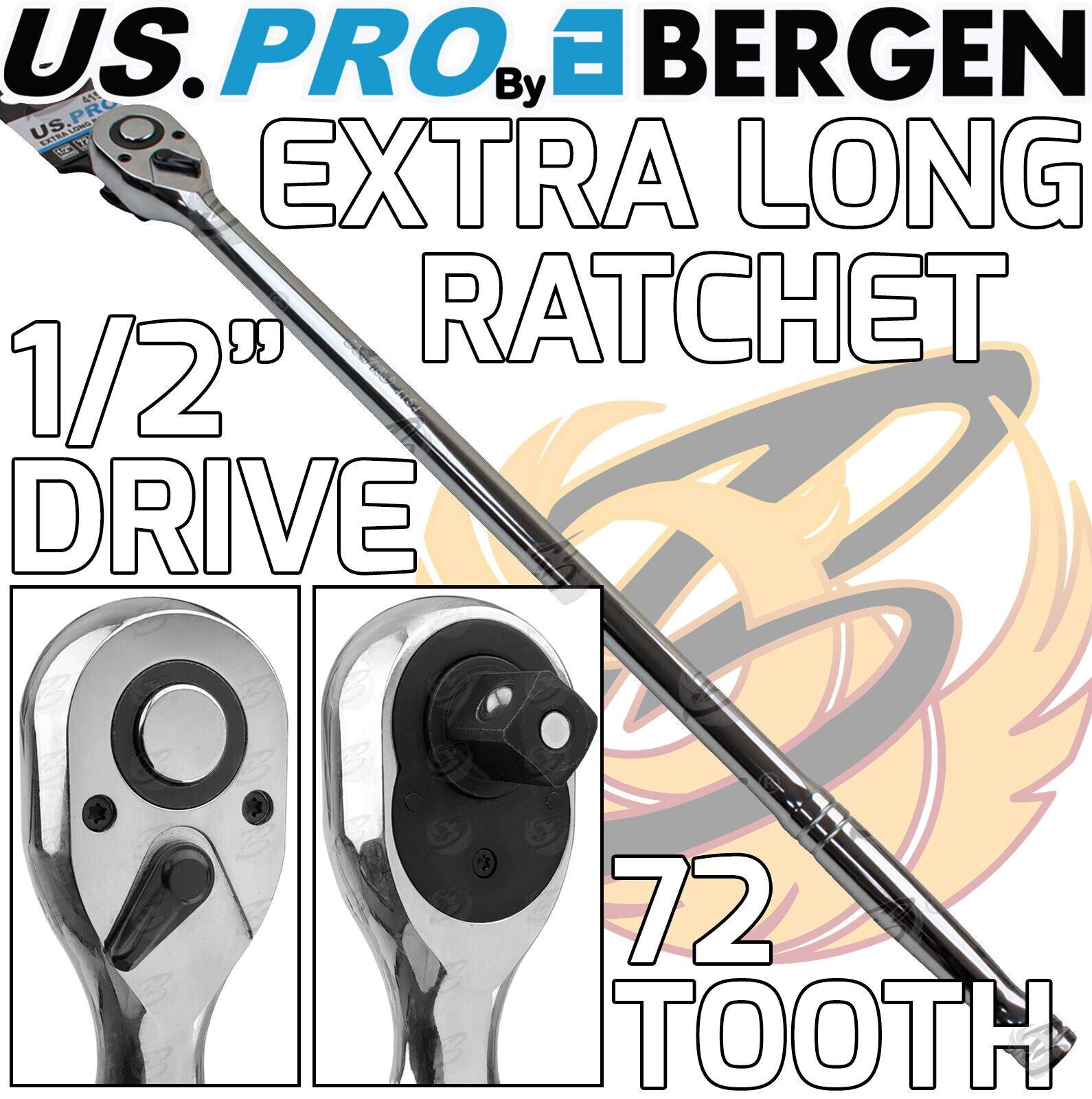 US Pro 1/2" Drive 72 Tooth Extra Long Ratchet Handle 4154