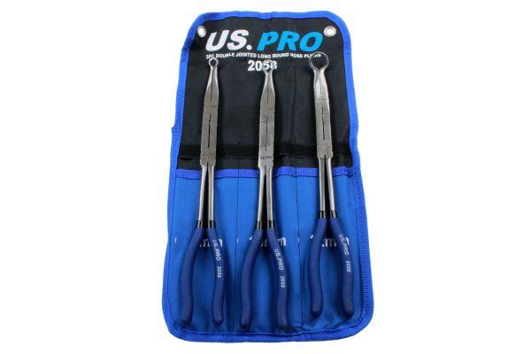 US Pro 3 Piece Double Jointed Long Round Nose Pliers 2058