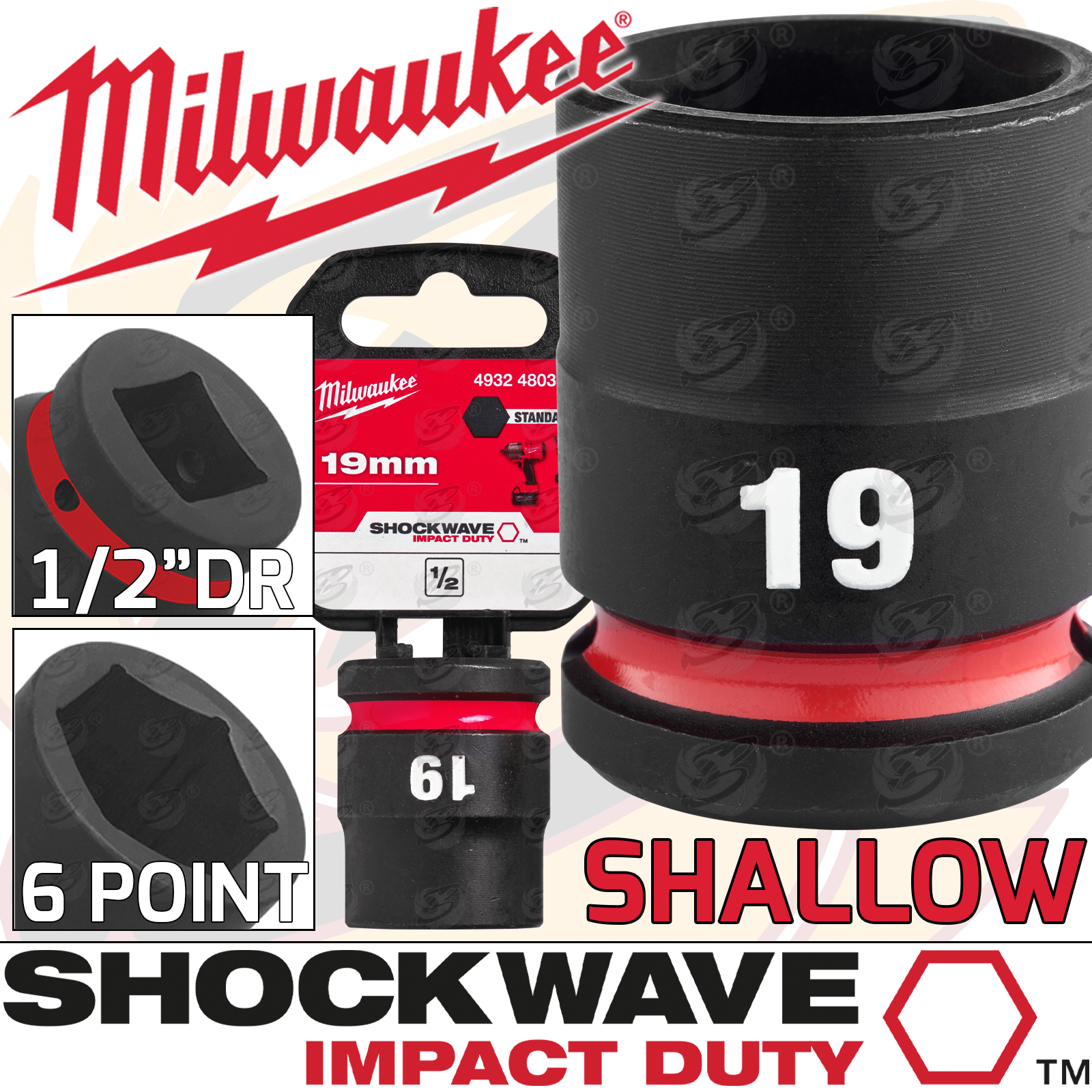 Milwaukee 19mm 1/2" Drive 6 Point Shallow Impact Socket ( Single ) ( 4932480313 )