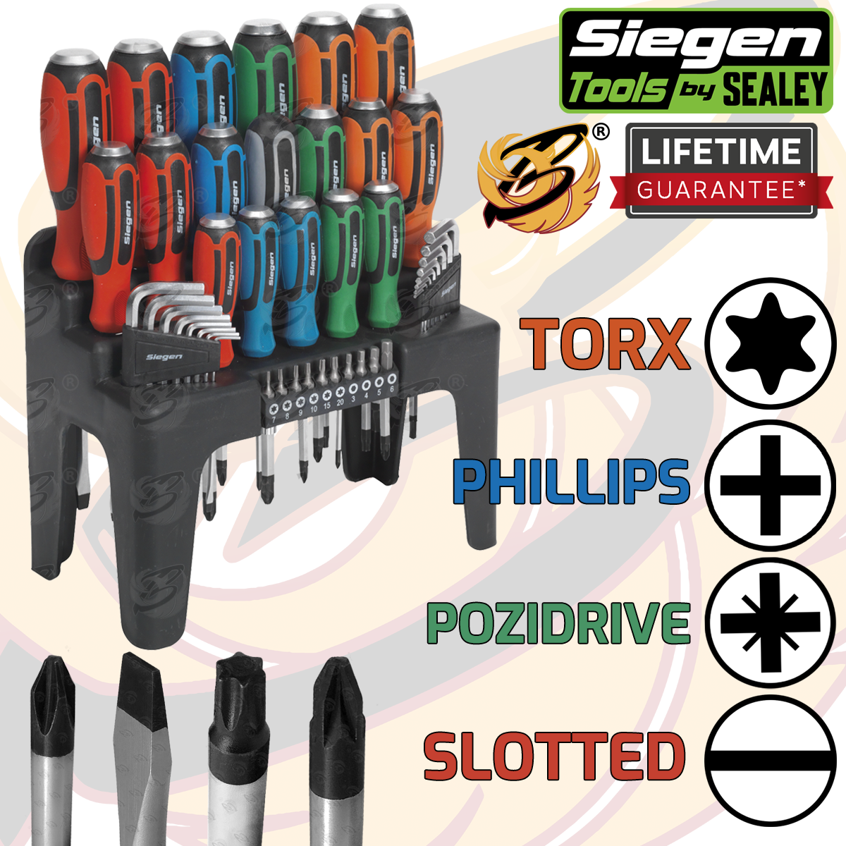 Siegen 44 Piece Magnetic, Hammer Thru Screwdriver - Hex Key & Bit Set S01106