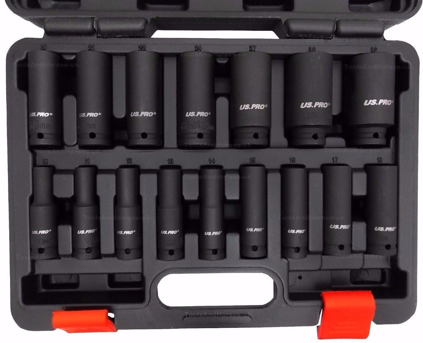 US Pro 16 Piece 1/2" Drive 6 Point Deep Impact Sockets 10mm - 32mm 1340