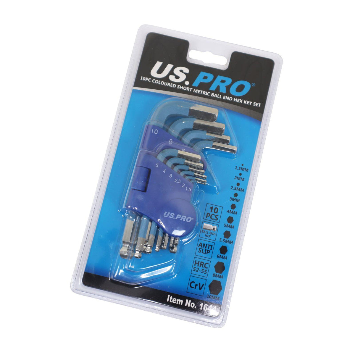 Us Pro 10 Piece Stubby Ball End Hex Key Set ( H1.5 - H10 ) 1644