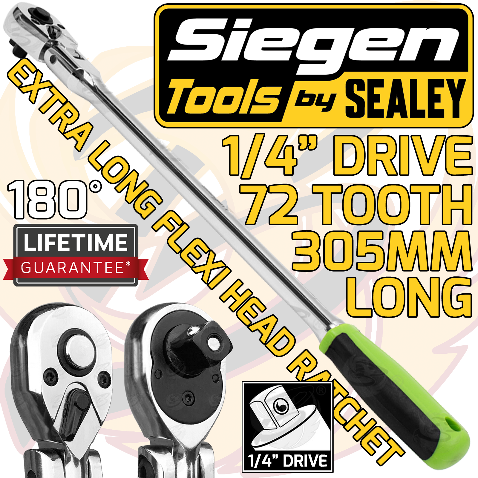 Siegen 1/4" Drive 72 Tooth Extra Long Flexible Ratchet Handle S01257