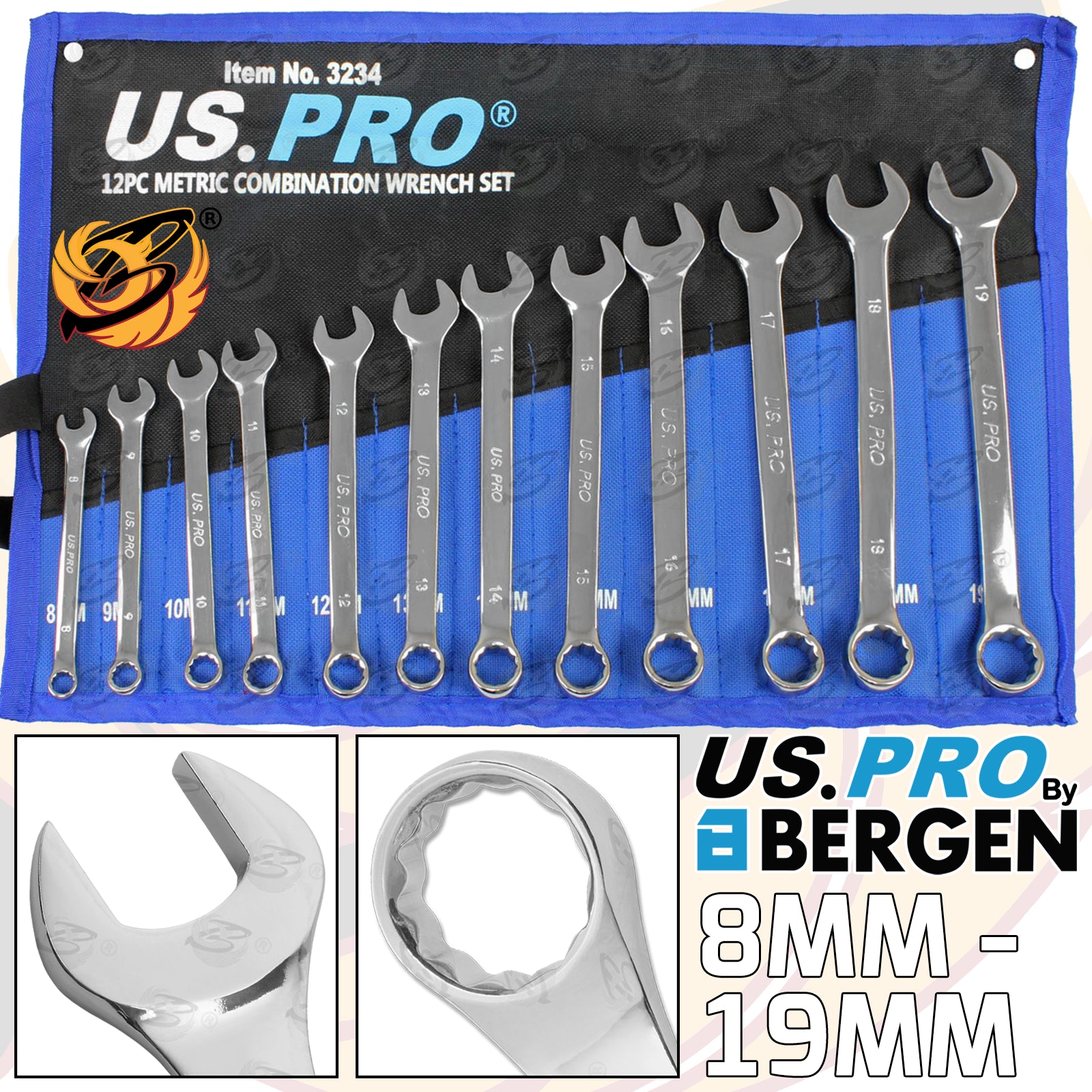 US PRO 12PCS COMBINATION SPANNER SET 8MM - 19MM