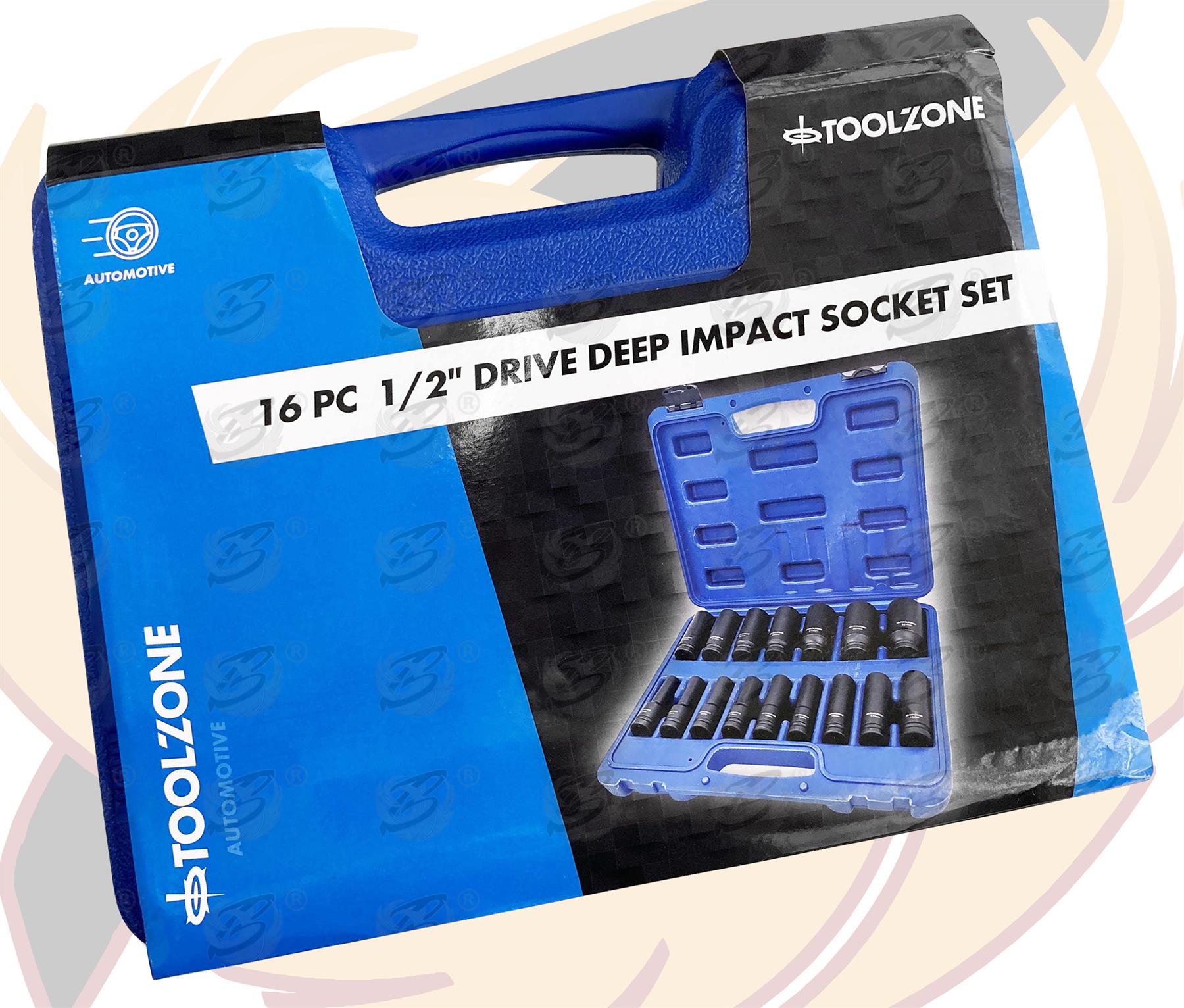 TOOLZONE 19PCS 1/2" DRIVE 6 POINT DEEP IMPACT SOCKETS & EXTENSIONS 10MM - 32MM