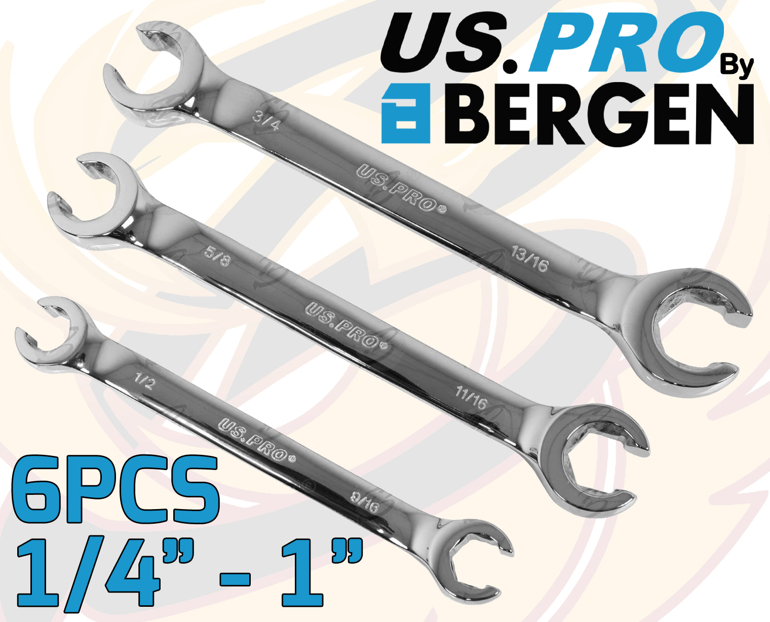 US PRO 6PCS 6 POINT SAE FLARE NUT SPANNER SET 1/4" - 1"