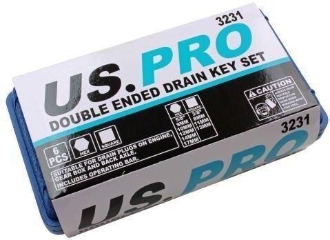 US Pro 6 Piece Double Ended Drain Plug Key Set 3231