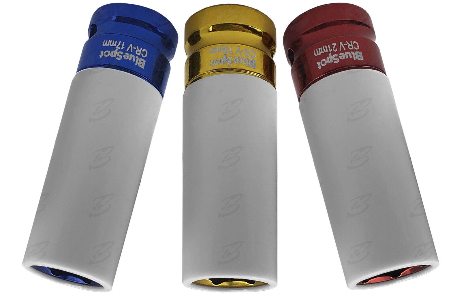 BLUESPOT 3PCS 1/2" DRIVE 6 POINT ALLOY WHEEL NUT SOCKETS 17MM - 19MM - 21MM