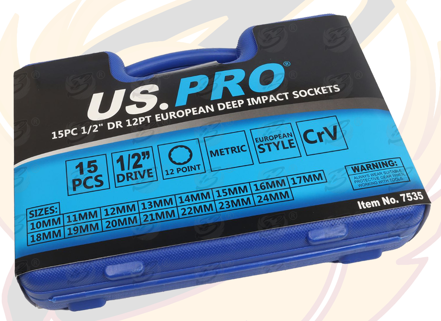 US Pro 15 Piece 1/2" Drive 12 Point Deep Impact Sockets 10mm - 24mm ( 7535 )
