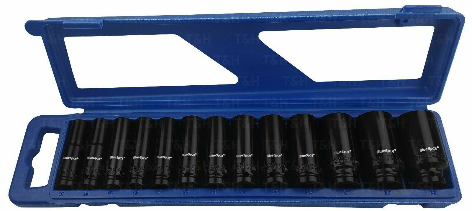 BLUESPOT 1/2" DRIVE 24" LONG BREAKER BAR & 13PCS 6 POINT DEEP IMPACT SOCKETS 13MM - 32MM