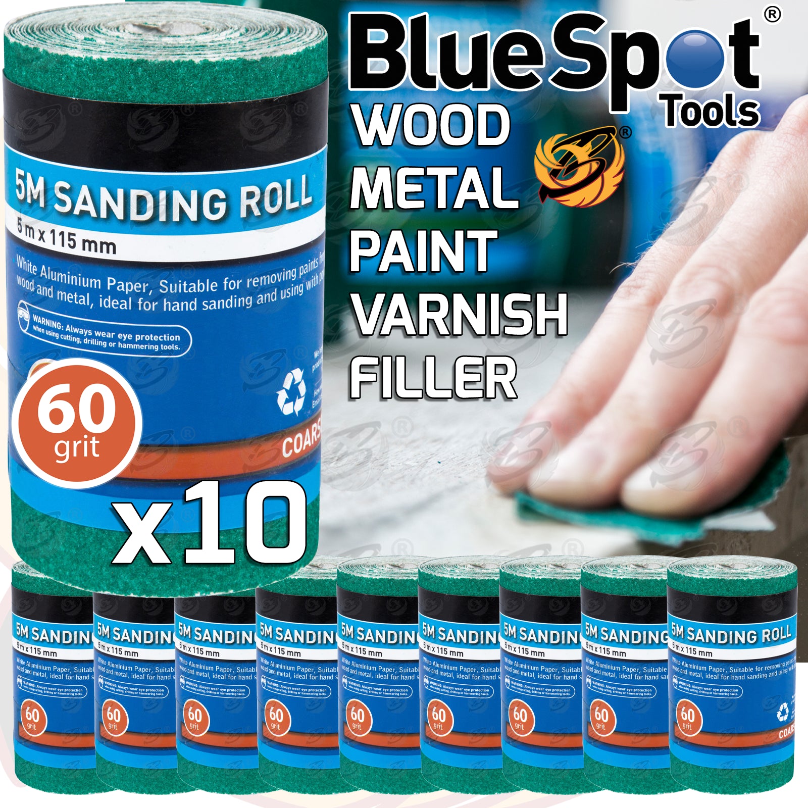 BLUESPOT 60 GRIT SANDING ROLL ( 5M x 115MM ) ( 10 ROLLS )
