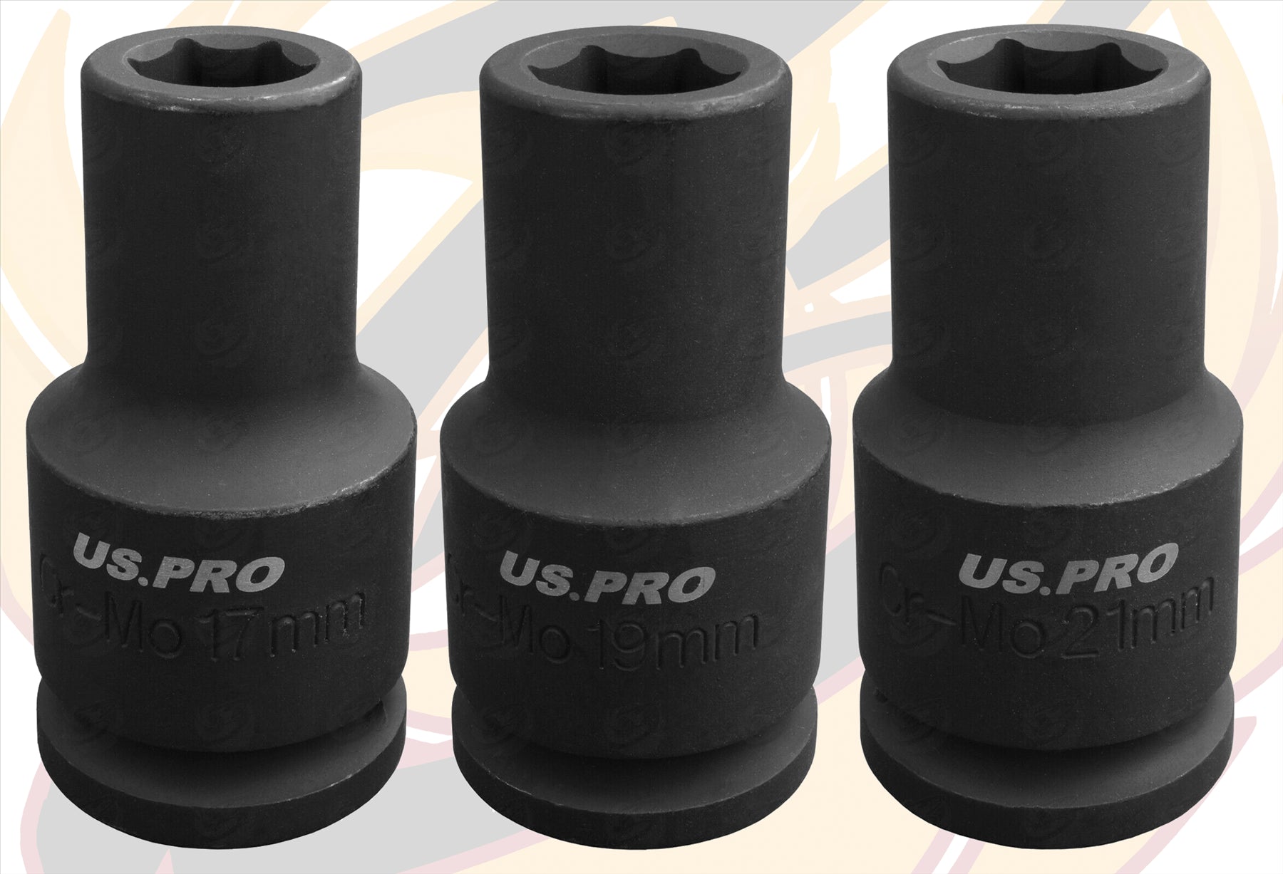 US PRO 3/4" DRIVE AIR IMPACT WRENCH 2500Nm ( THE LEGEND ) & 17MM - 19MM - 21MM DEEP IMPACT SOCKETS