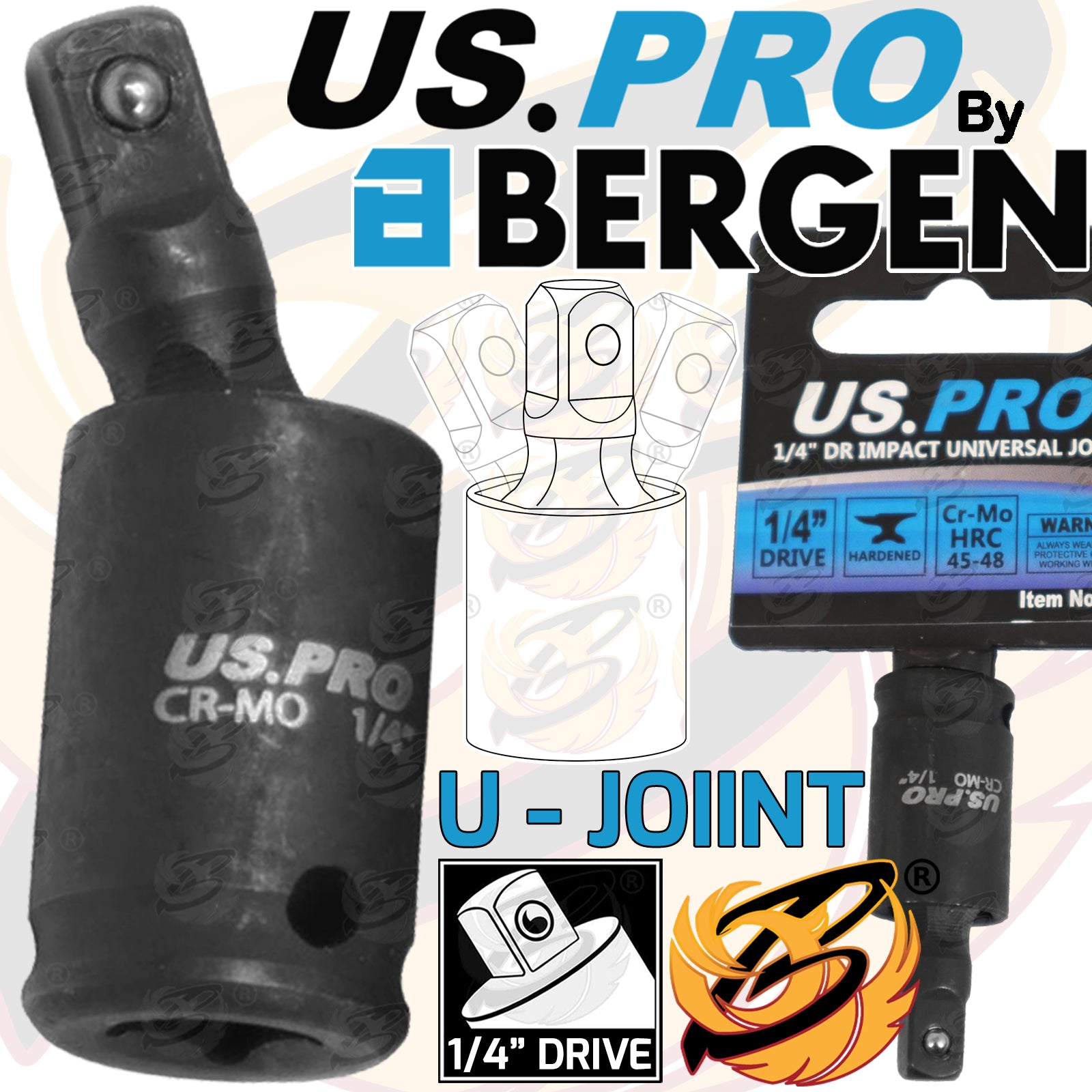 US PRO 1/4" DRIVE IMPACT UNIVERSAL JOINT SWIVEL ADAPTER