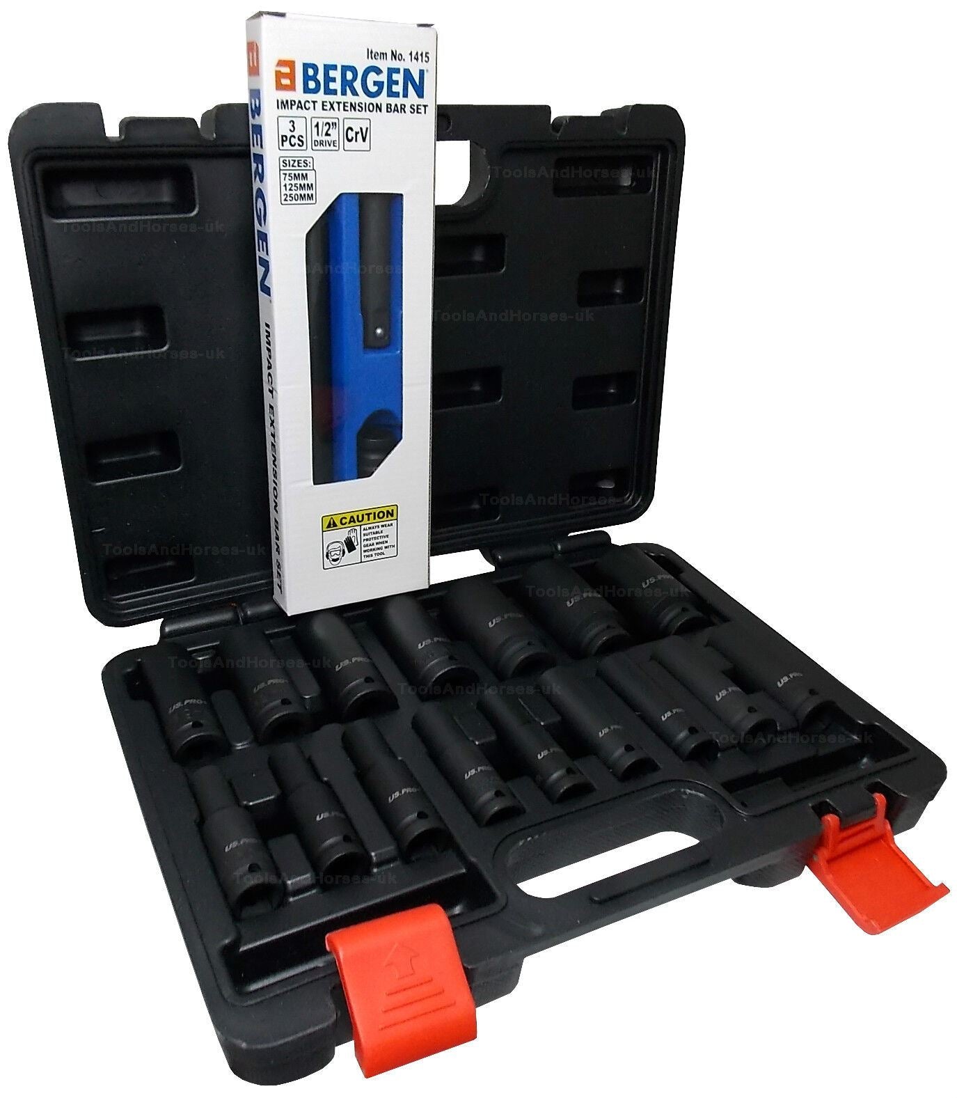 US PRO 19PCS 1/2" DRIVE 6 POINT DEEP IMPACT SOCKETS & EXTENSIONS 10MM - 32MM