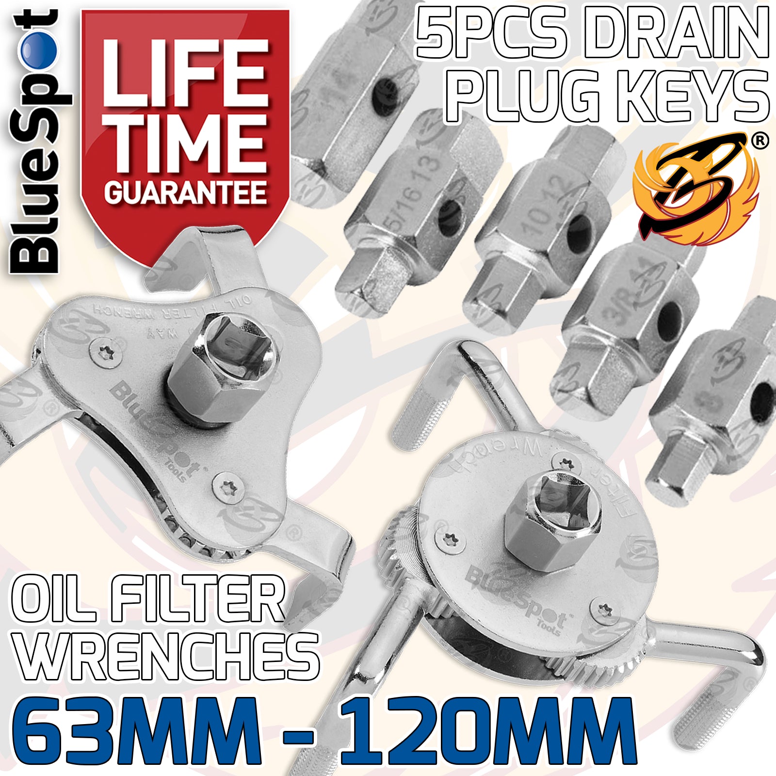 BLUESPOT 8PCS OIL FILTER WRENCH & DRAIN PLUG KEY SET