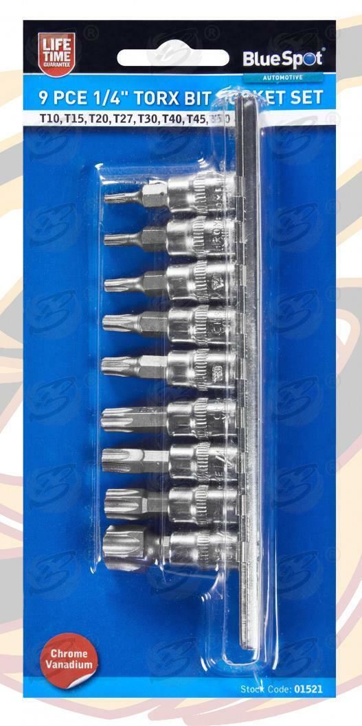 BLUESPOT 9PCS 1/4" DRIVE TORX BIT SOCKETS T10 - T60