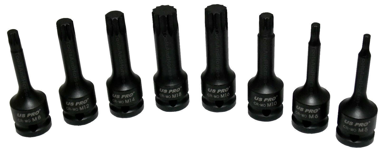 US PRO 8PCS 1/2" DRIVE IMPACT SPLINE BIT SOCKETS M5 - M18