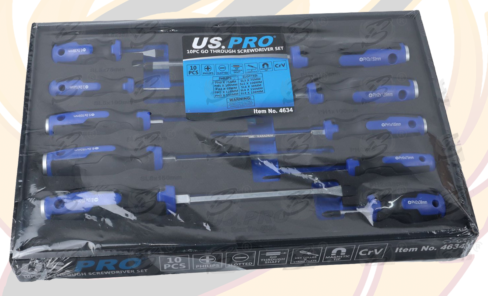 US Pro 10 Piece Go Through Screwdriver Set PH & SL ( 4634 )