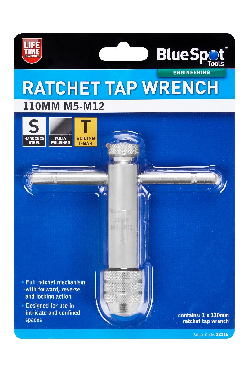 BlueSpot 110mm Ratchet Tap Wrench (M5-M12) With A Manufacturers LifeTime Guarantee 22316