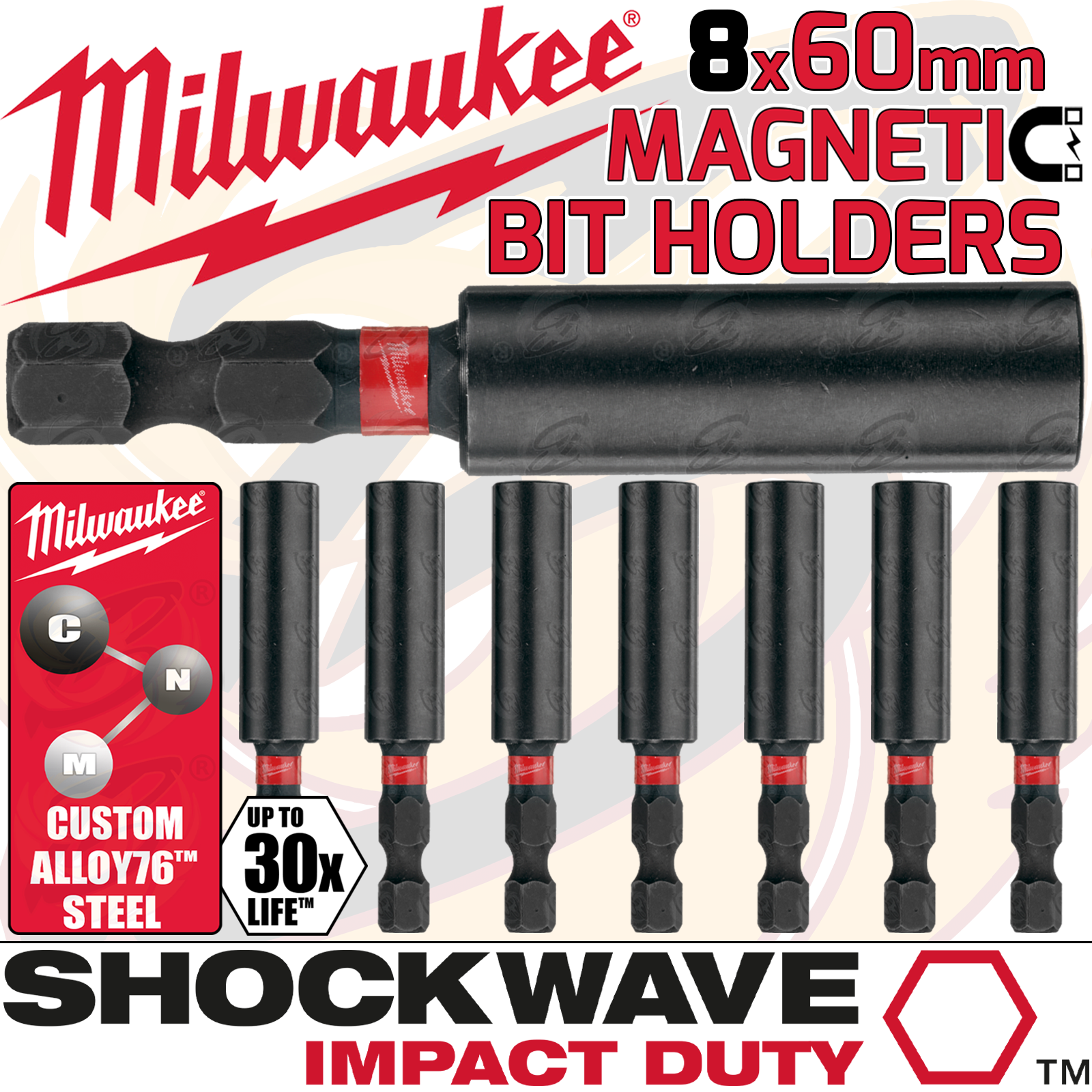 MILWAUKEE 60MM MAGNETIC BIT HOLDER ( SHOCKWAVE IMPACT DUTY ) ( X 8 )