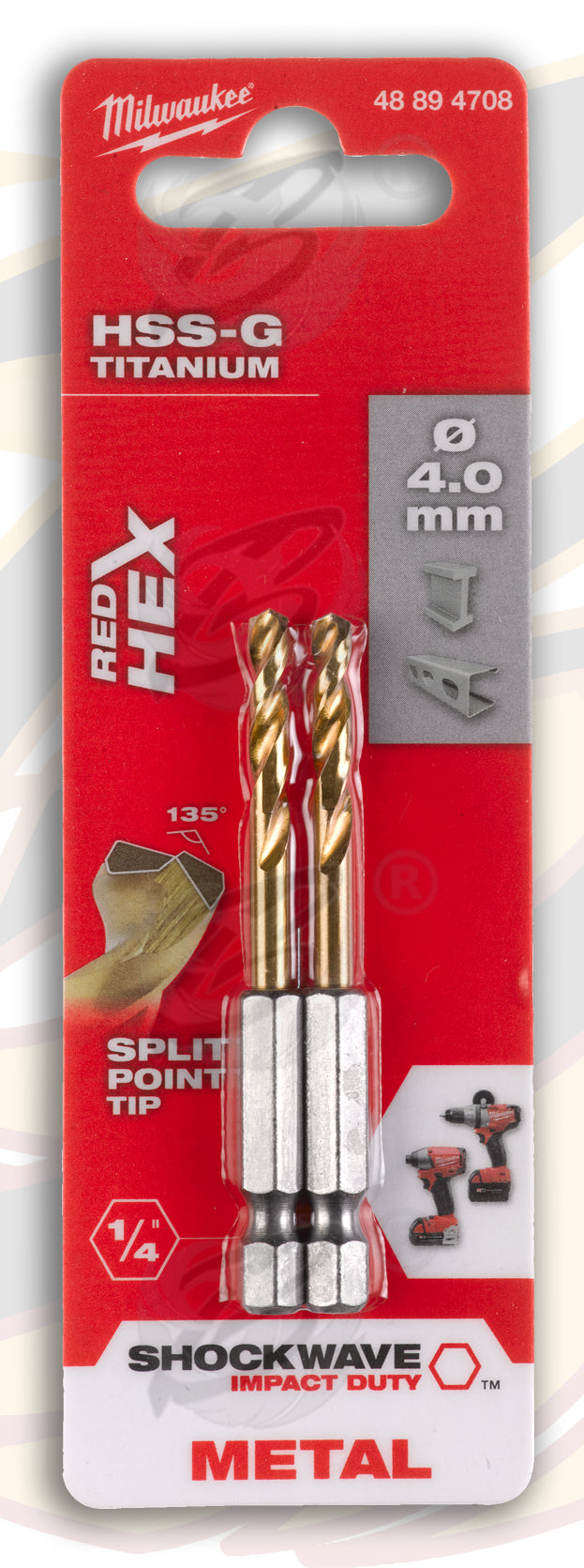 MILWAUKEE 4MM HSS TITANIUM METAL RED HEX DRILL BIT