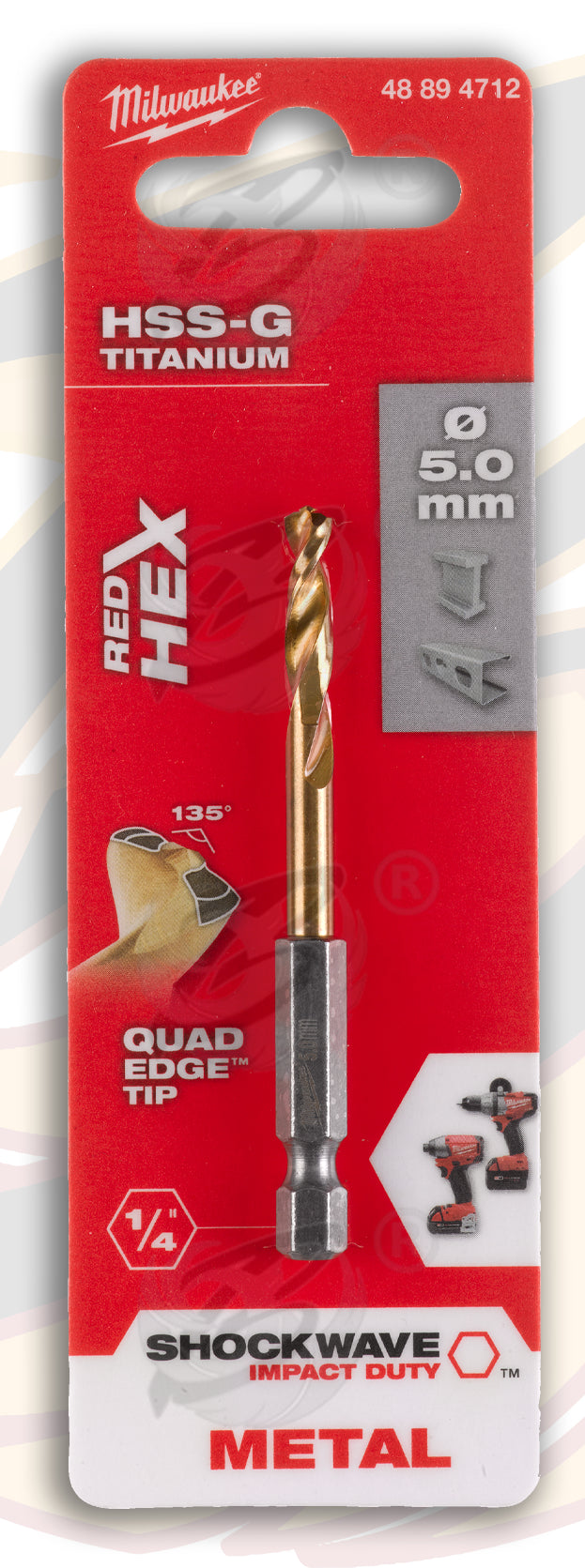 MILWAUKEE 5MM HSS TITANIUM METAL RED HEX DRILL BIT