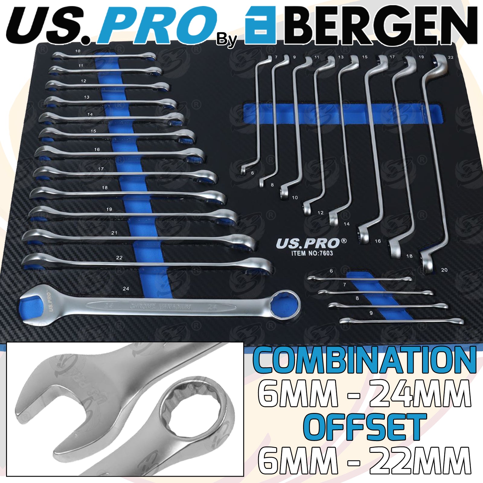 US PRO 25PC METRIC COMBINATION & DOUBLE OFFSET RING SPANNER SET