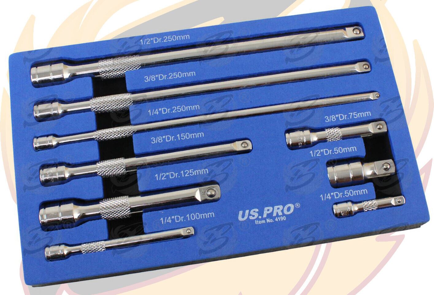 US PRO 9PCS 1/4" & 3/8" & 1/2" DRIVE EXTENSION BARS 50MM - 250MM