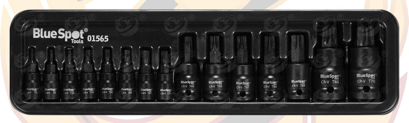 BLUESPOT 15PCS 1/4" & 3/8" & 1/2" DRIVE IMPACT TORX BIT SOCKETS T6 - T70