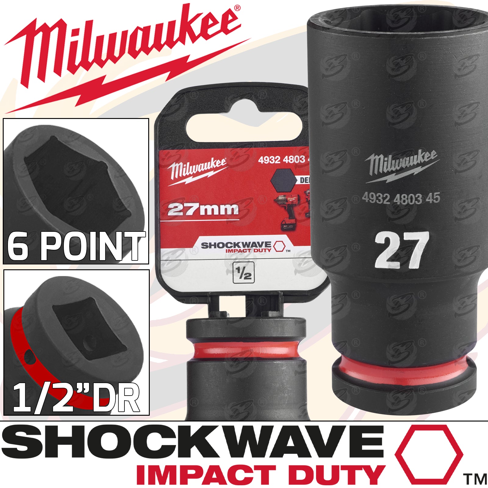 MILWAUKEE 27MM 1/2" DRIVE 6 POINT DEEP IMPACT SOCKET ( SINGLE )