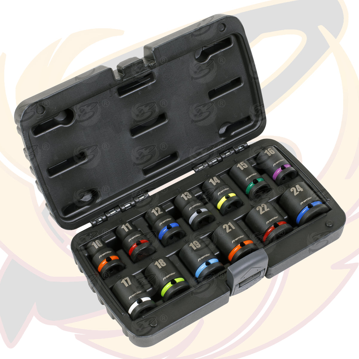 SEALEY 13PCS 1/2" DRIVE 6 POINT SHALLOW IMPACT SOCKETS 10MM - 24MM