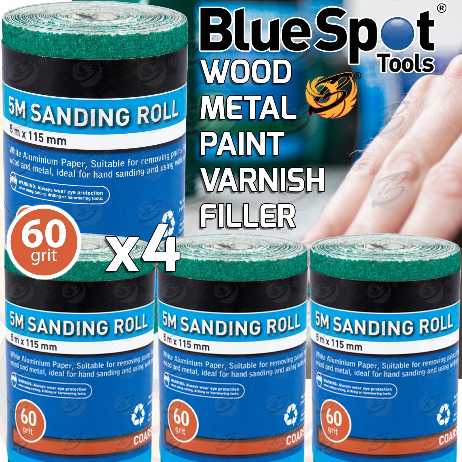 BLUESPOT 60 GRIT SANDING ROLL ( 5M x 115MM ) ( 4 ROLLS )