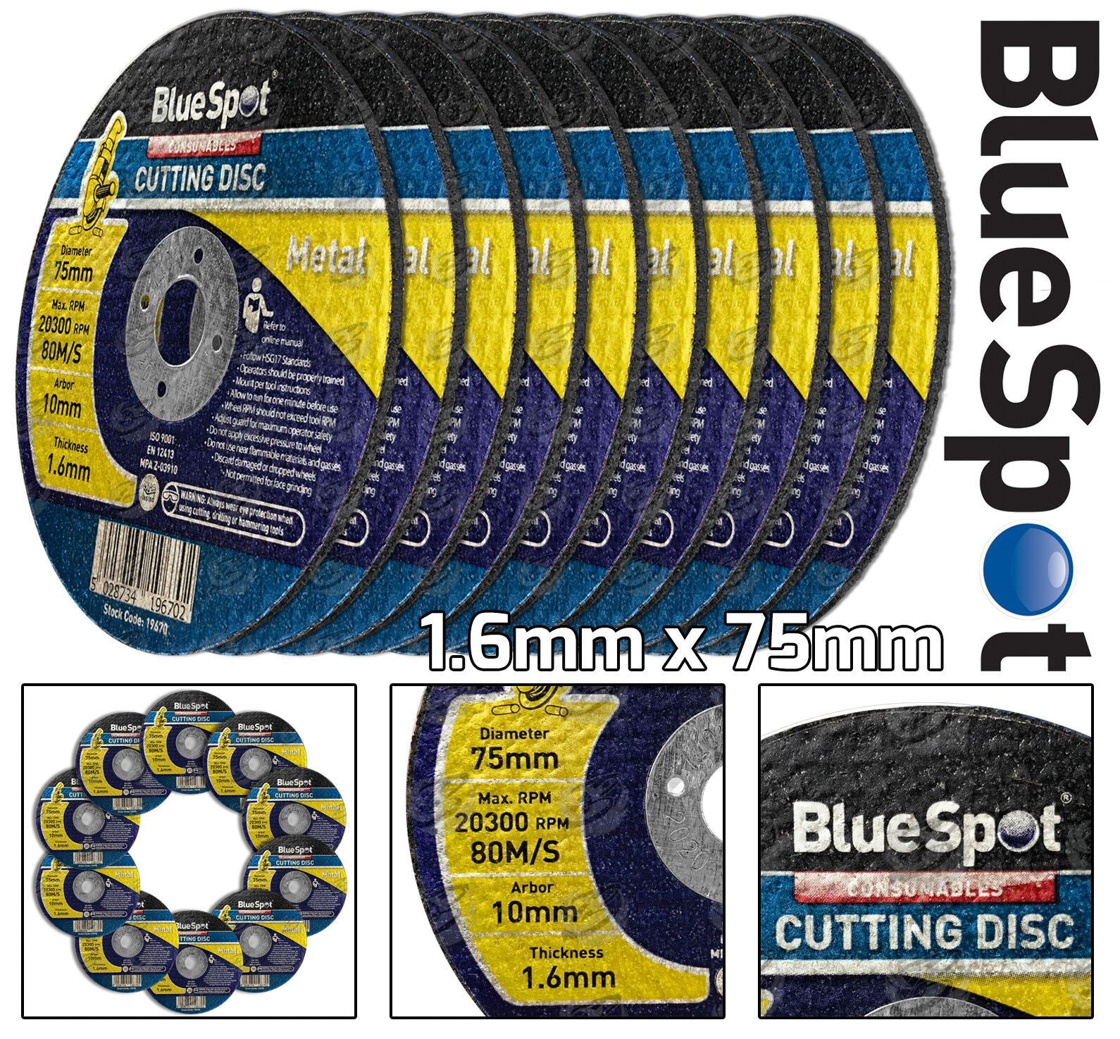 BLUESPOT 3" x 1MM METAL CUTTING BLUESPOT 3" x 1MM METAL CUTTING DISC ( x 10 )