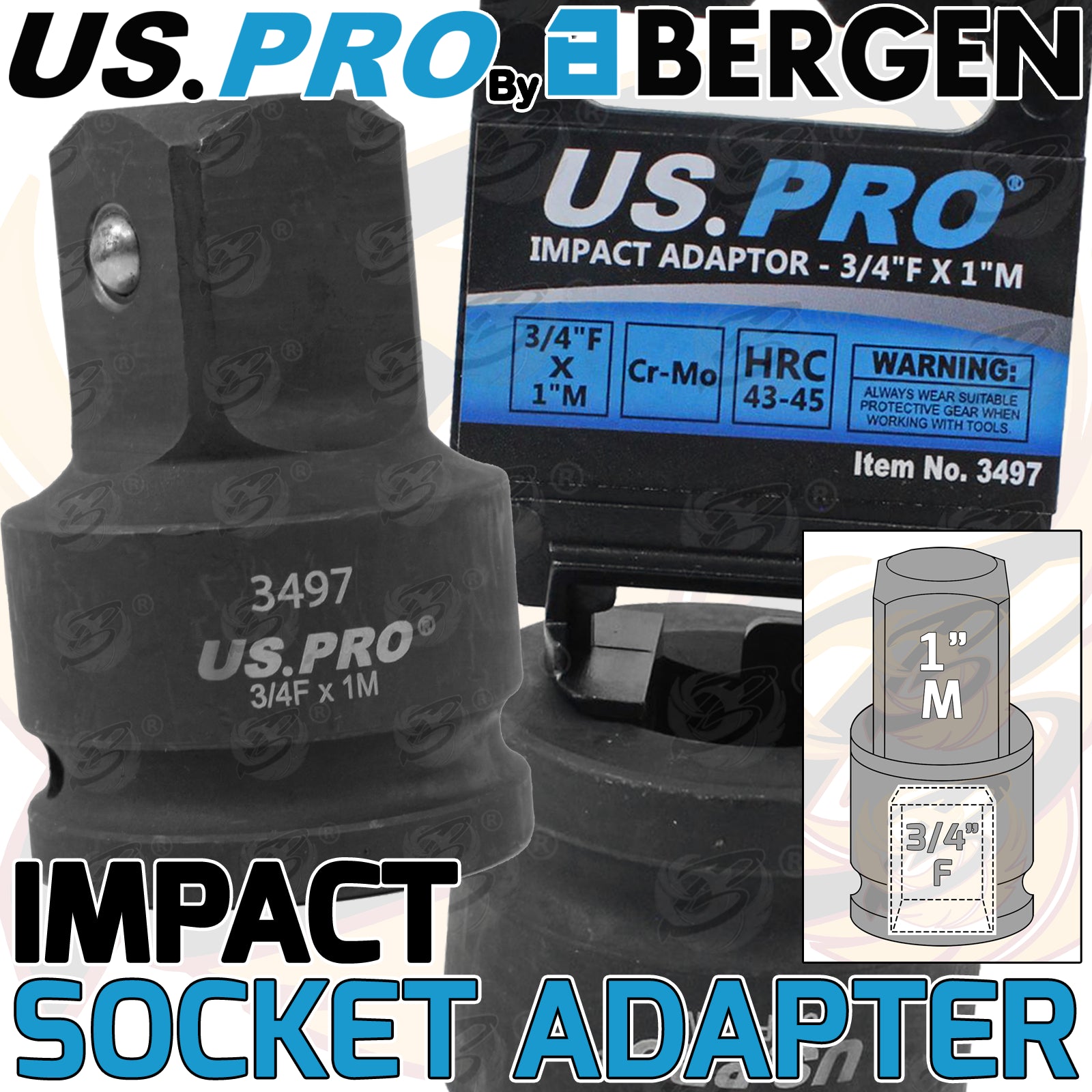 US PRO IMPACT SOCKET ADAPTER 3/4" DRIVE UP TO 1" DRIVE