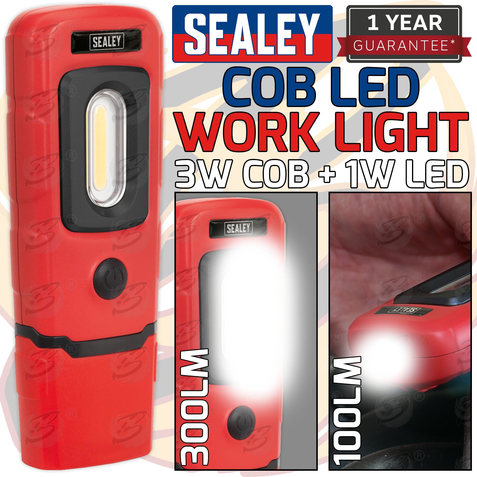 SEALEY RECHARGEABLE COB LED LI - ION WORK LIGHT ( RED )