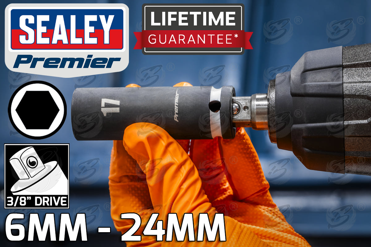 SEALEY 36PCS 3/8" DRIVE 6 POINT DEEP & SHALLOW IMPACT SOCKETS 6MM - 24MM