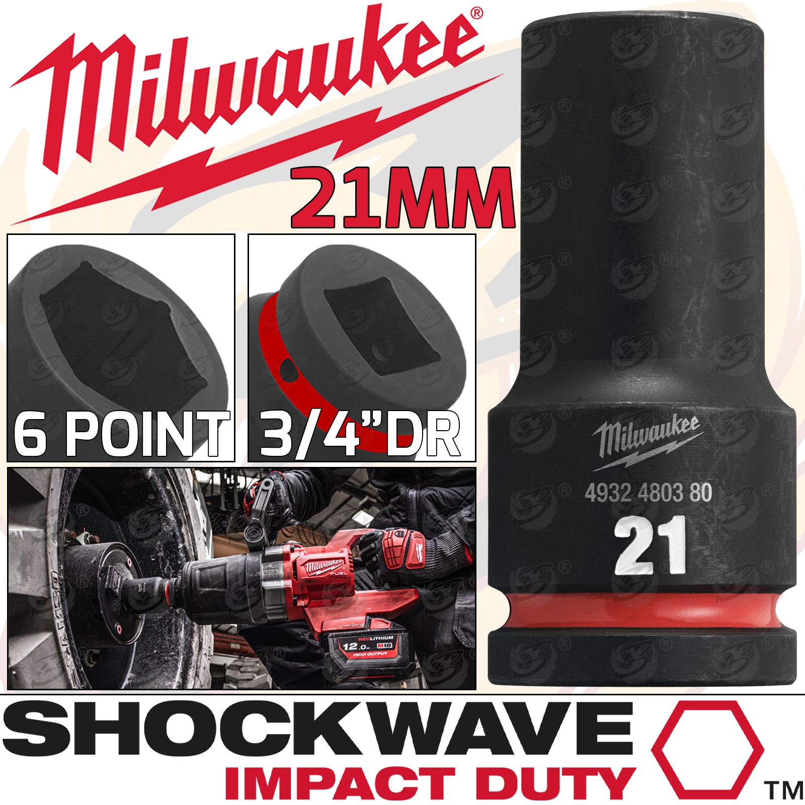 MILWAUKEE 21MM 3/4" DRIVE 6 POINT DEEP IMPACT SOCKET ( SINGLE )