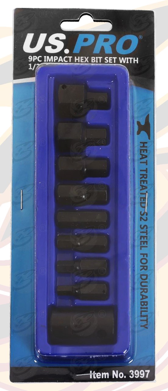 US Pro 9 Piece 1/2" Drive Impact Hex Bit Sockets H6 - H19 3997