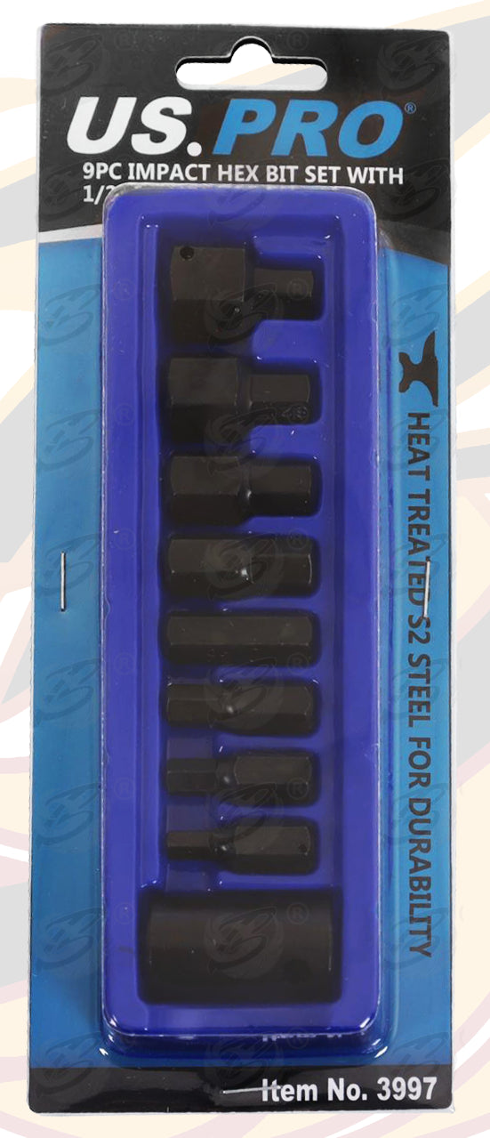 US PRO 9PCS 1/2" DRIVE IMPACT HEX BIT SOCKETS H6 - H19