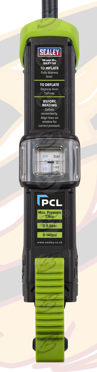 SEALEY PCL AIRLITE ECO TYRE INFLATOR WITH TWIN HOLD-ON CONNECTORS 0 - 140PSI