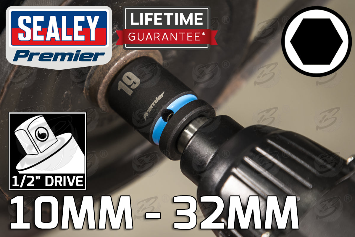 SEALEY 34PCS 1/2" DRIVE 6 POINT DEEP & SHALLOW IMPACT SOCKETS 10MM - 32MM