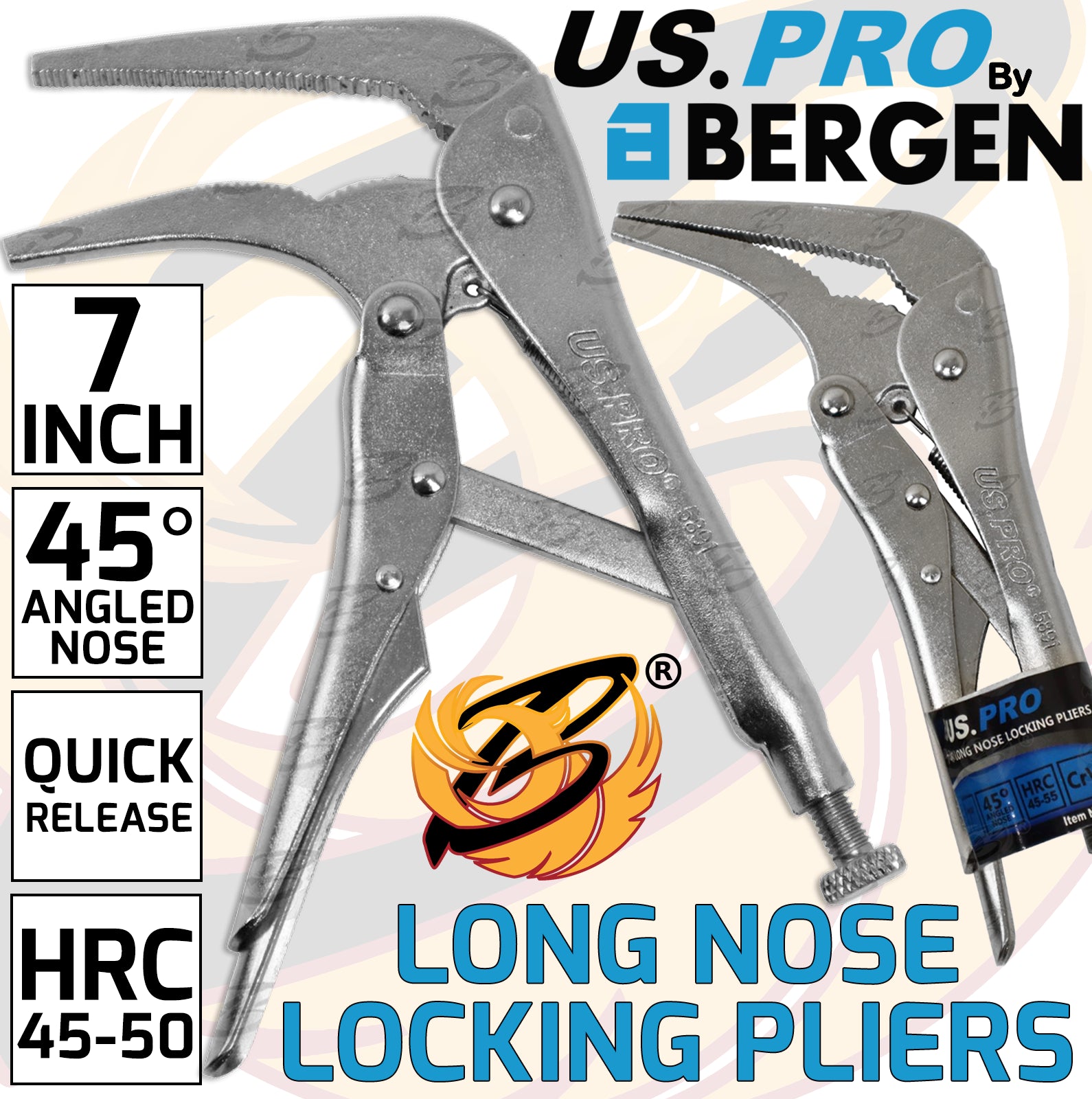 US PRO 7" 45° LONG NOSE LOCKING PLIERS