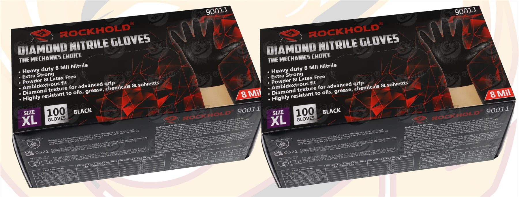 ROCKHOLD HEAVY DUTY BLACK 8 MIL NITRILE DIAMOND GRIP GLOVES ( X LARGE - 200 GLOVES )