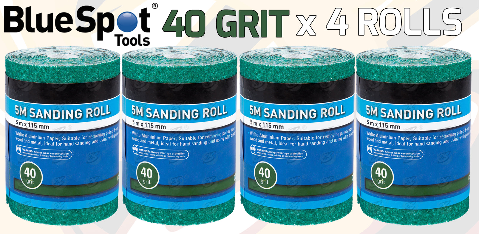 BLUESPOT 40 GRIT SANDING ROLL ( 5M x 115MM ) ( 4 ROLLS )