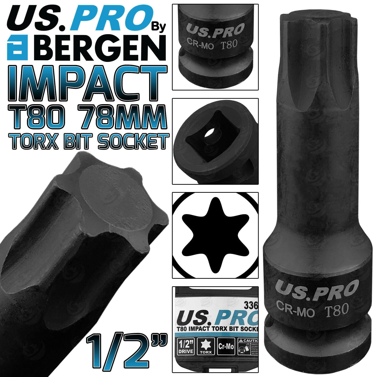 US PRO T80 1/2" DRIVE 78MM LONG IMPACT TORX BIT SOCKET ( SINGLE )