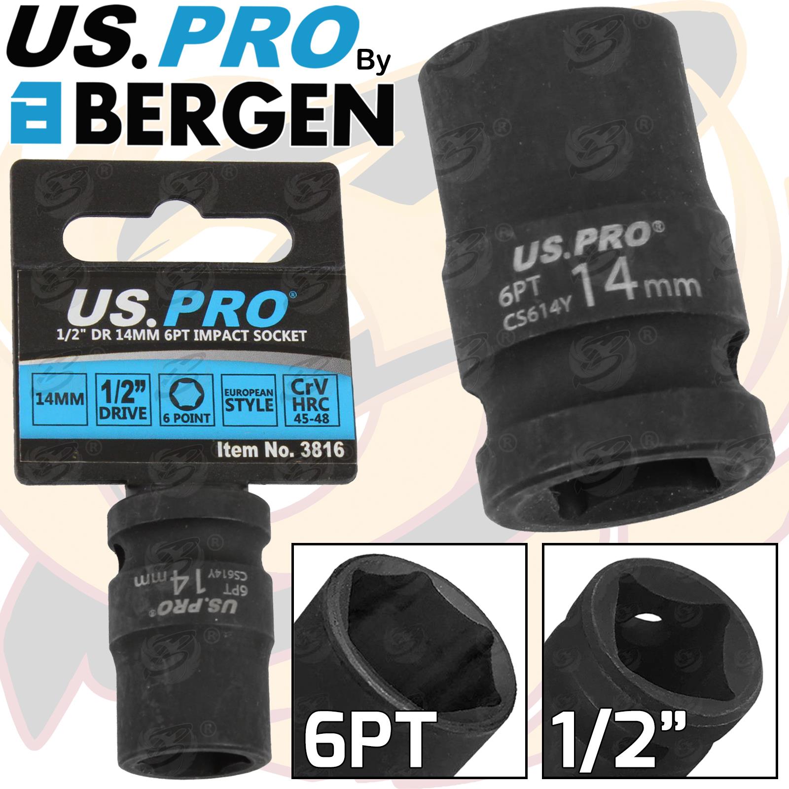 US Pro 14mm 1/2" Drive 6 Point Shallow Impact Socket 3816