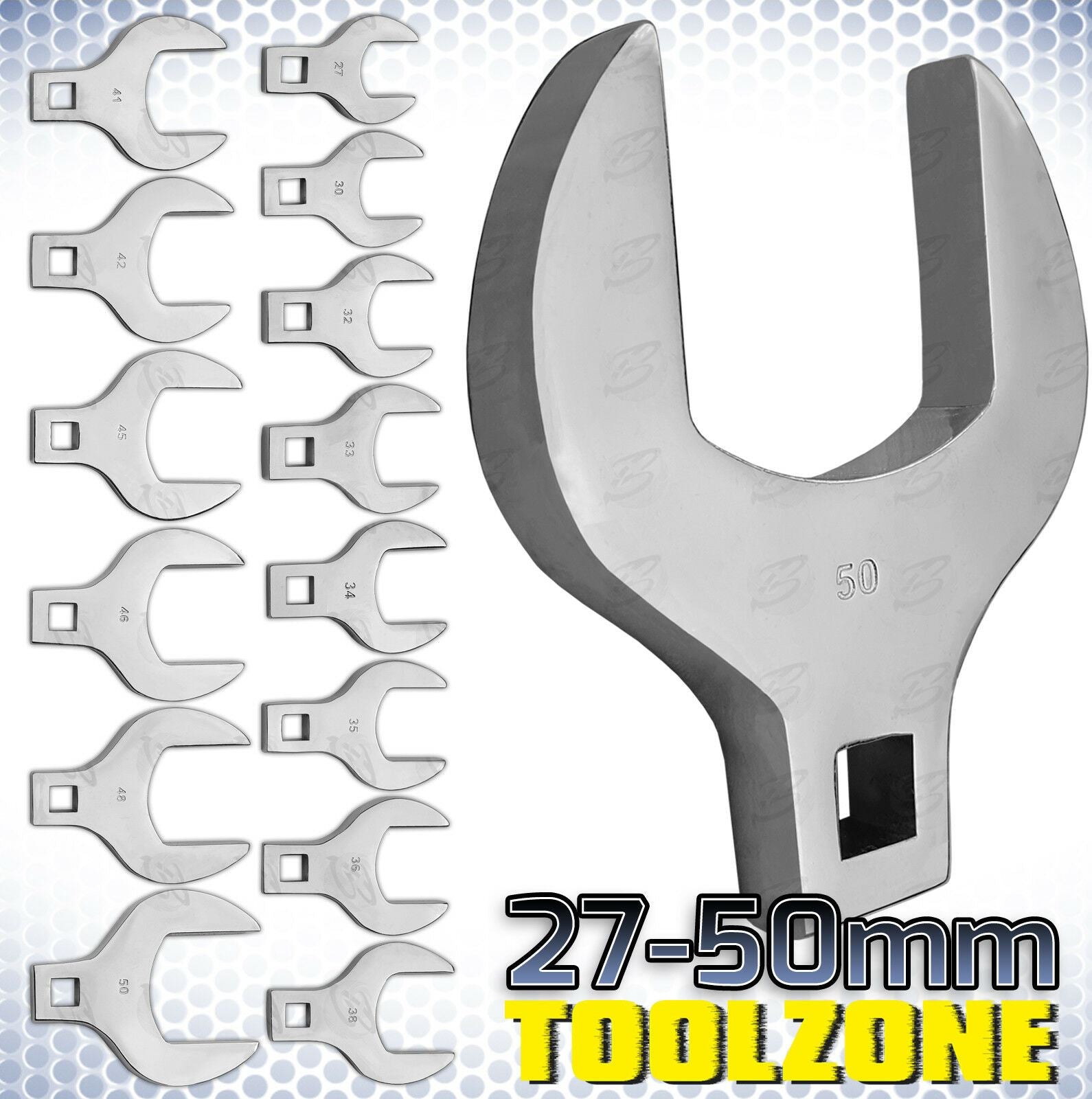 TOOLZONE 14PCS 1/2" DRIVE JUMBO CROWFOOT SPANNERS 27MM - 50MM