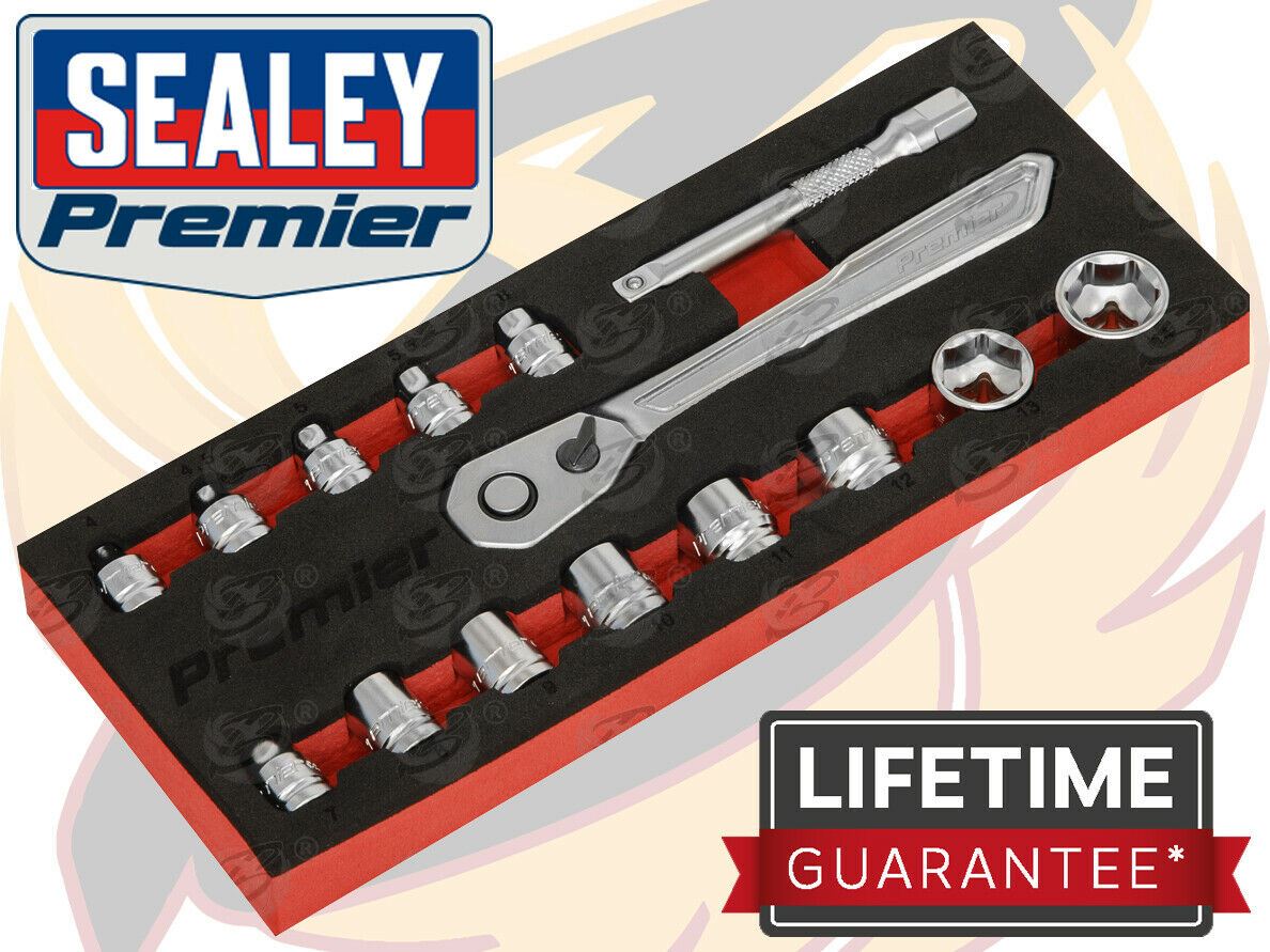 SEALEY 15PCS 1/4" DRIVE 6 POINT 90 TOOTH LOW PROFILE SOCKET SET 4MM - 14MM