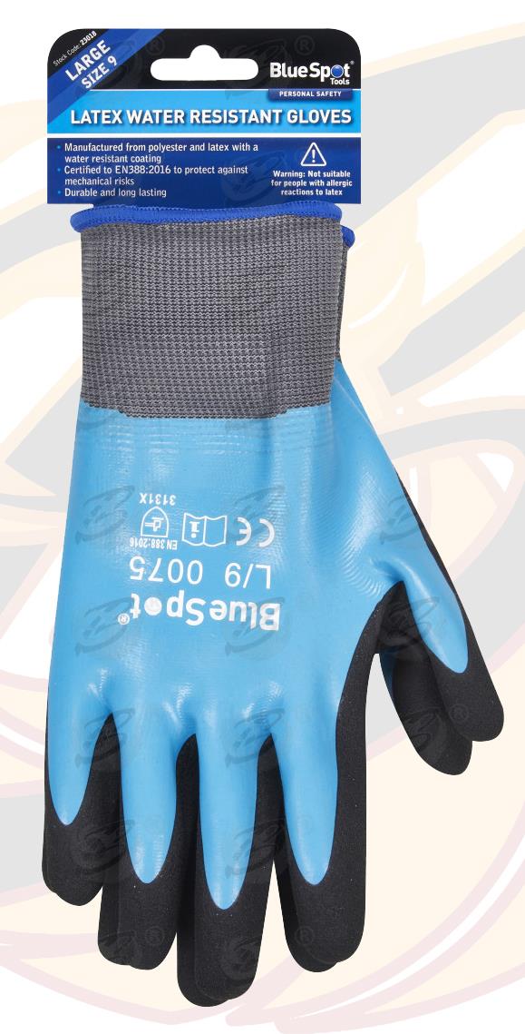 BLUESPOT LATEX WATER RESISTANT WORK GLOVES ( x 12 PAIRS ) ( L )