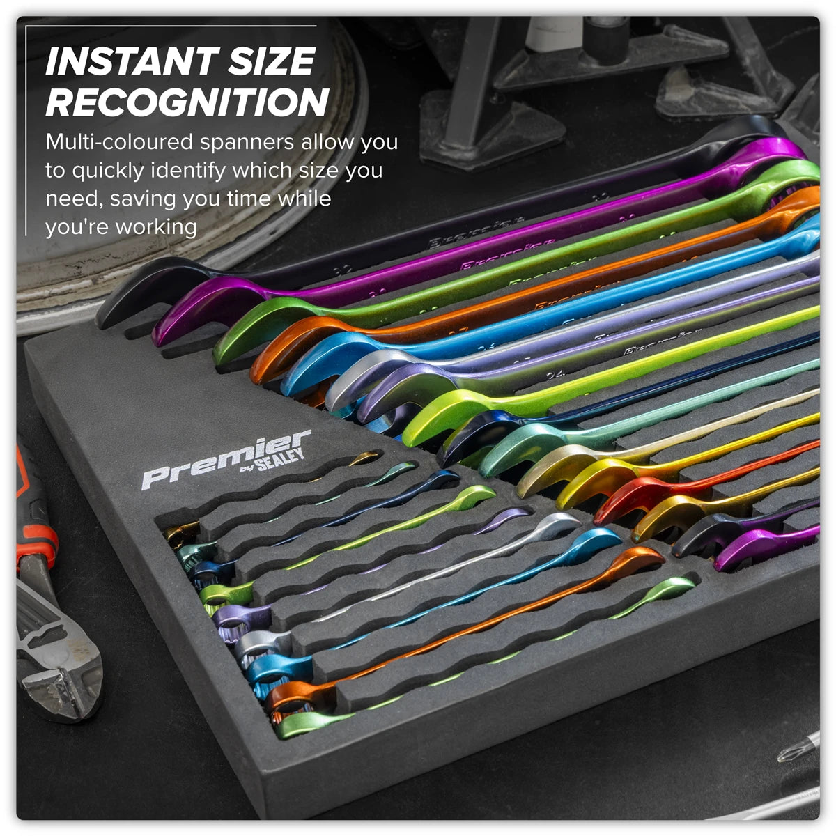 Sealey 25 Piece Multi Coloured Combination Spanners 6mm - 32mm In EVA Foam Storage Block With A Manufacturers LifeTime Guarantee AK63268